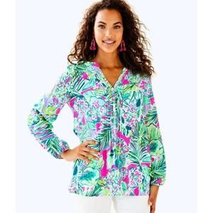 Lilly Pulitzer Harbour Island Popover Tunic Top in Early Bloomer Sz XXS Vacation